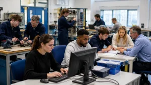 Adult learners studying digital, business and vocational government-funded courses in the UK.