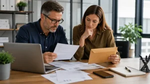 Business owner verifying unexpected bank mail before taking financial action